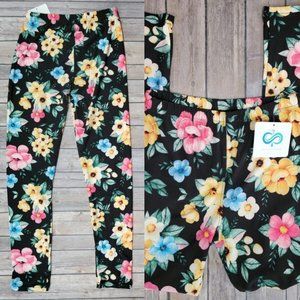 Infinity Raine Black Yellow Floral Leggings OS 698